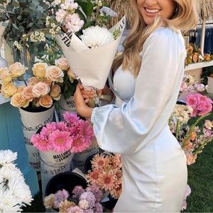 Lovers + Friends Revolve Satin Balloon Sleeve Mini Wrap Dress